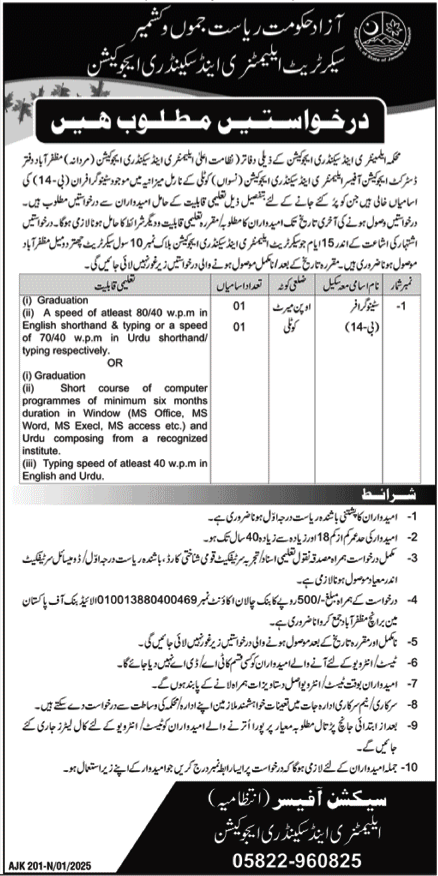 Elementary And Secondary Education AJK Jobs 2025 – Elementary & Secondary Education AJK Jobs 2025 — original advertisement