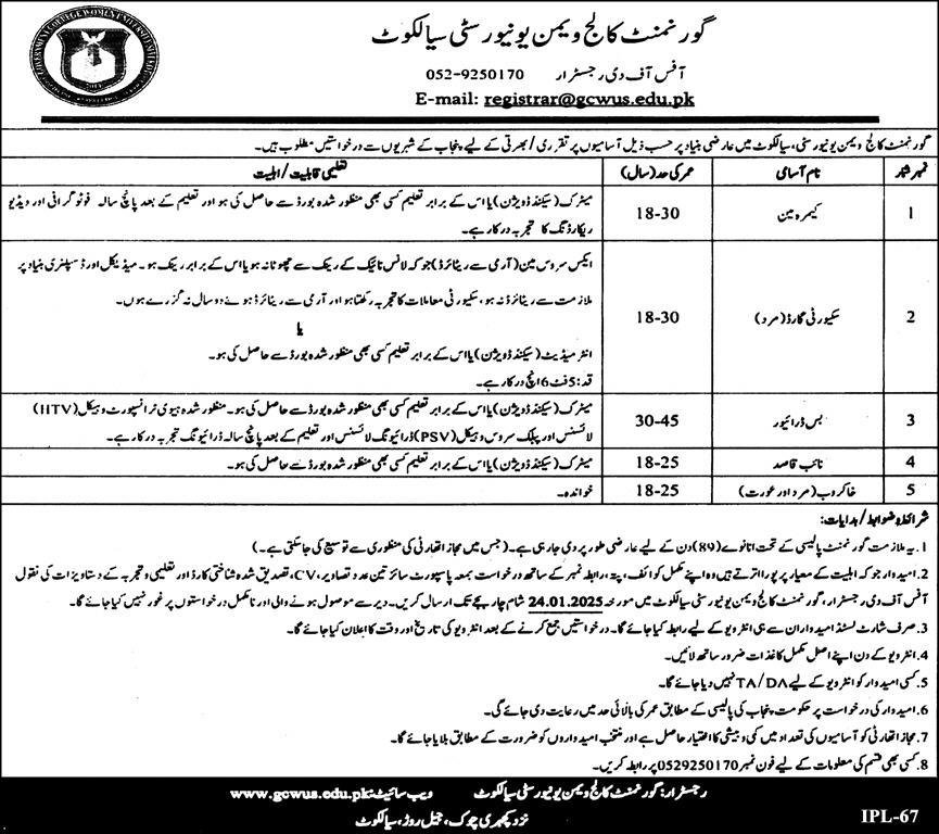 Government College Women University GCWUS Jobs 2025 – Government College Women University Faisalabad Jobs 2025 — original advertisement