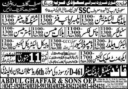Pipe Fitter & Electric Welder Jobs 2025 In Saudi Arabia – Abdul Ghaffar & Sons Jobs 2025 — original advertisement