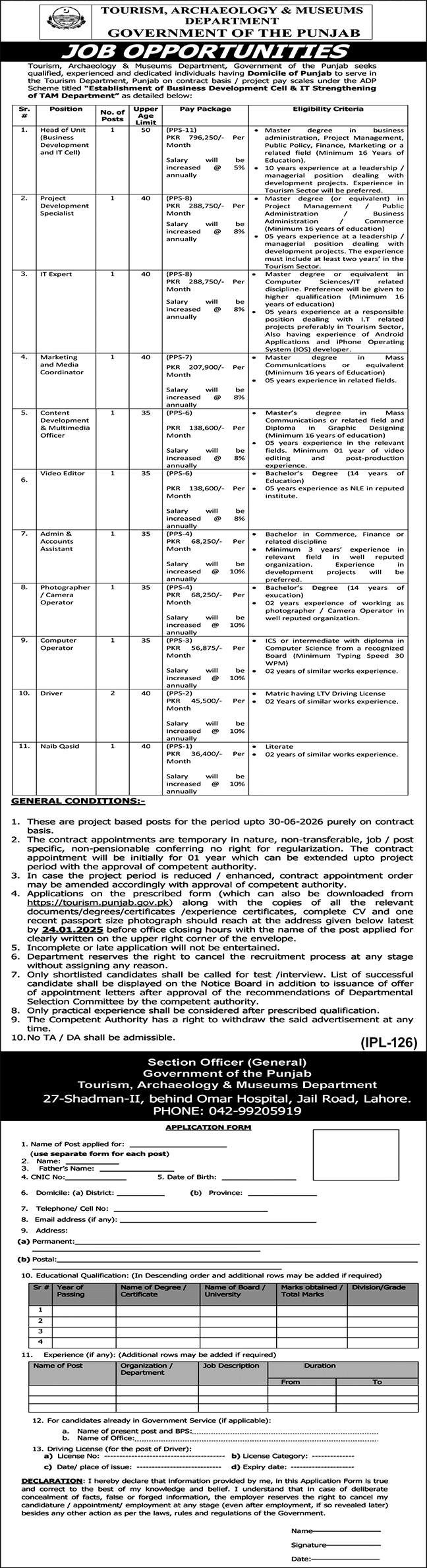 Tourism Archaeology & Museum Department Jobs 2025 – Tourism Development Corporation of Punjab Jobs 2025 — original advertisement