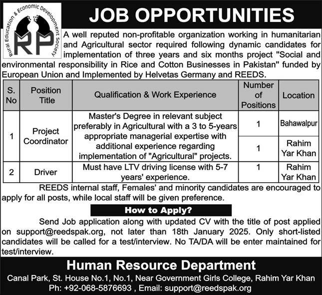 Rural Education & Economic Development Society REEDS Jobs Jobs 2025 — original advertisement