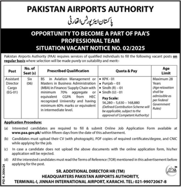 Pakistan Airports Authority PAA karachi Jobs 2025 Jobs 2025 — original advertisement