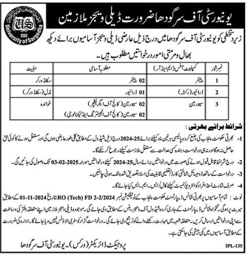 University Of Sargodha UOS Sargodha Jobs 2025 Jobs 2025 — original advertisement