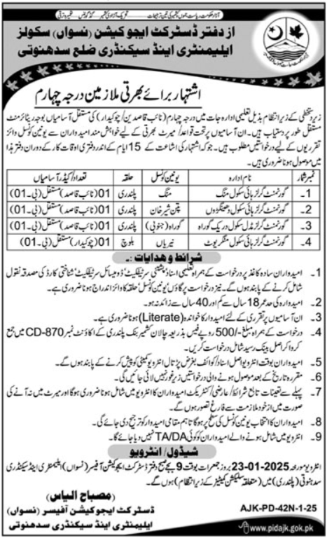 Elementary & Secondary Education Department ESED Jobs 2025 – Elementary & Secondary Education AJK Jobs 2025 — original advertisement
