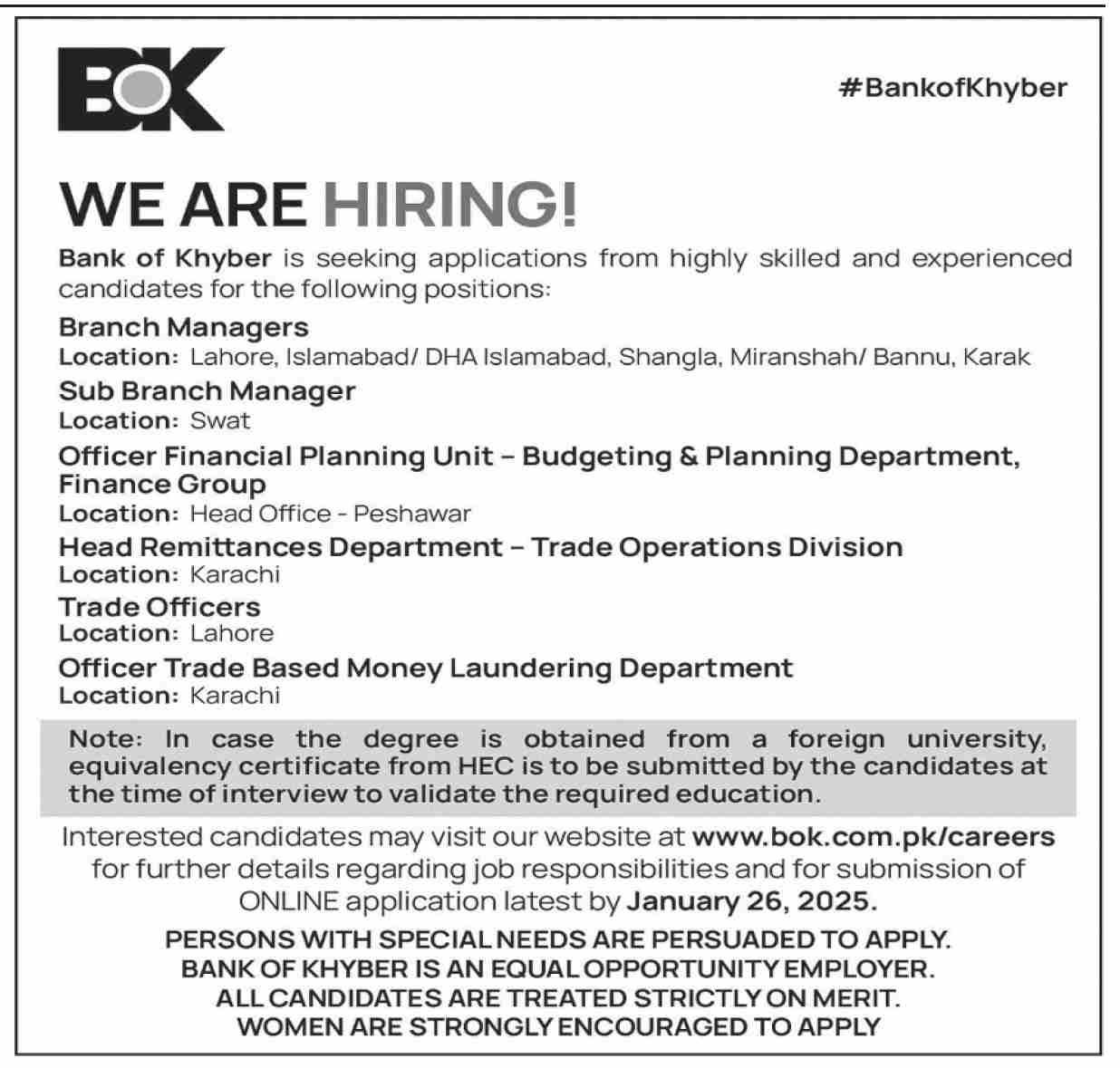 Bank Of Khyber BoK Jobs 2025 Jobs 2025 — original advertisement