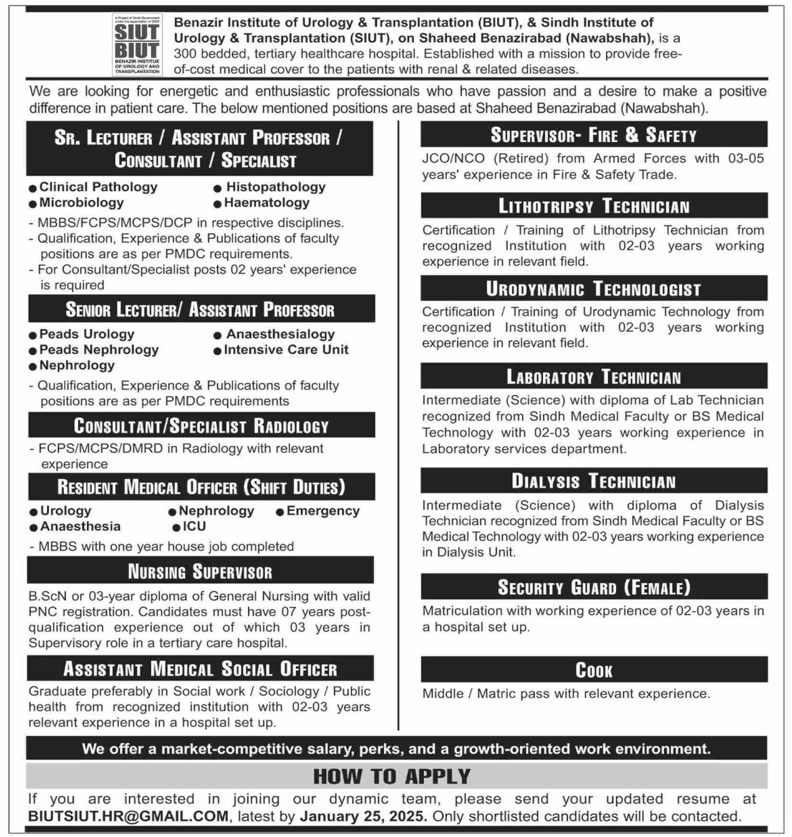 Sindh Institute of Urology and Transplantation Karachi Jobs – Sindh Institute of Urology and Transplantation SIUT Karachi Jobs 2025 — original advertisement