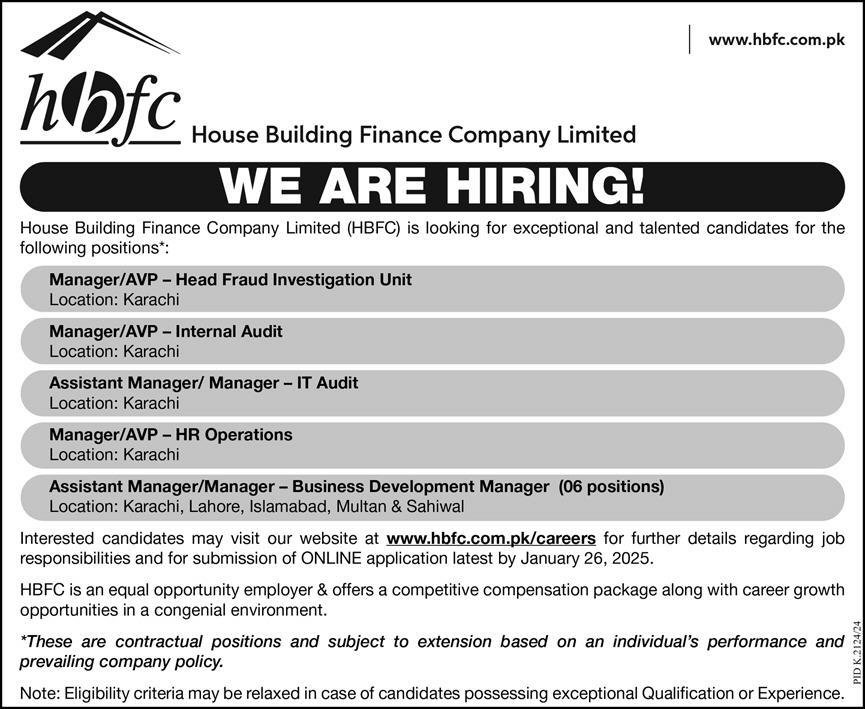 House Building Finance Company Limited HBFCL Karachi Jobs – Private Company Jobs 2025 — original advertisement