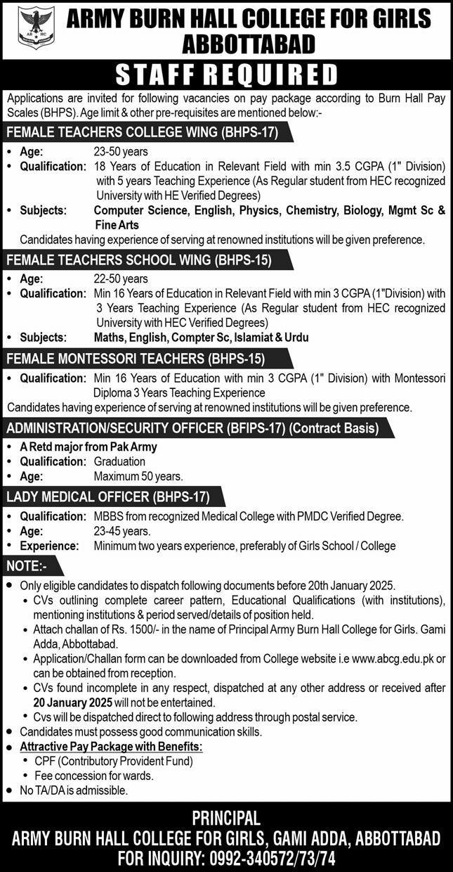 Army Burn Hall College Abbottabad Jobs 2025 Jobs 2025 — original advertisement