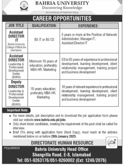 Bahria University Islamabad Jobs Jobs 2025 — original advertisement