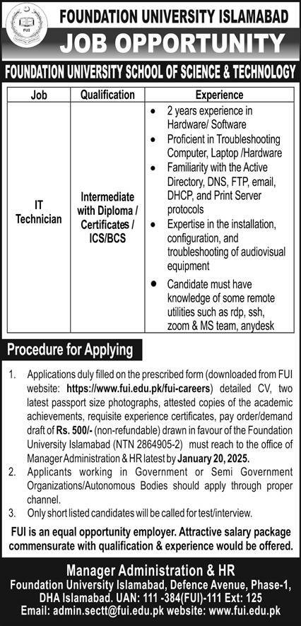Foundation University Islamabad Jobs 2025 Jobs 2025 — original advertisement