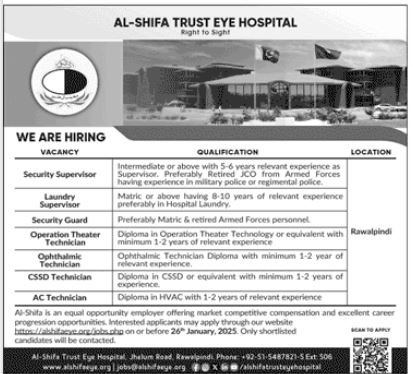 Al Shifa Trust Eye Hospital Jobs 2025 – Al-Shifa Trust Eye Hospital Rawalpindi Pakistan Jobs 2025 — original advertisement