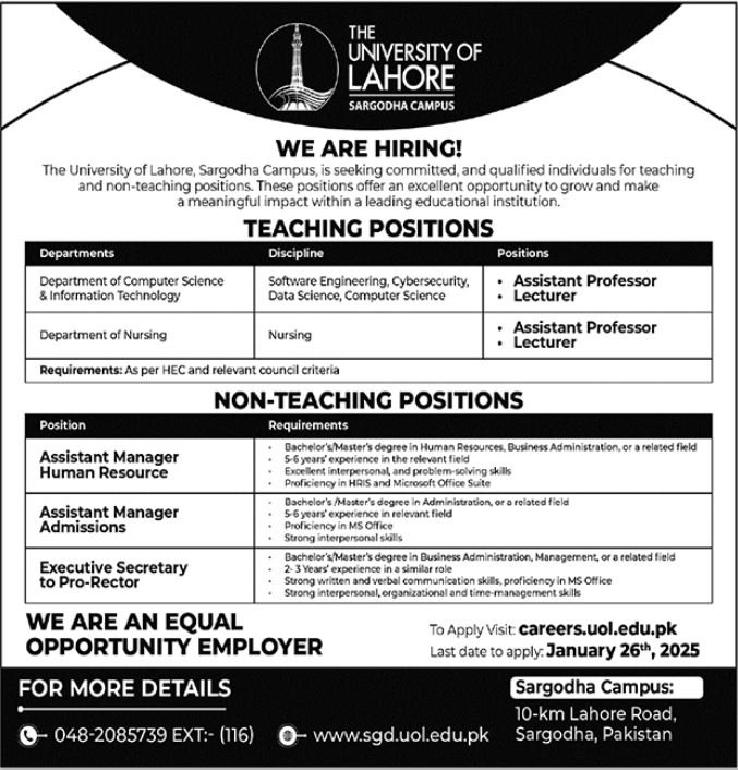 University of Lahore Jobs 2025 Jobs 2025 — original advertisement