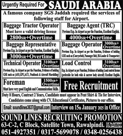 Baggage Tractor Operator & Baggage Agent Jobs 2025 – Sound Lines Recruiting Promotion Jobs 2025 — original advertisement