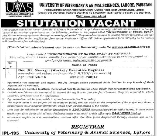 University of veterinary and Animal Sciences Jobs 2025 – University of Veterinary and Animal Sciences Lahore Jobs 2025 — original advertisement
