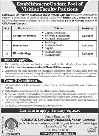Comsats University Vehari Campus Jobs 2025 – COMSATS University Islamabad Jobs 2025 — original advertisement