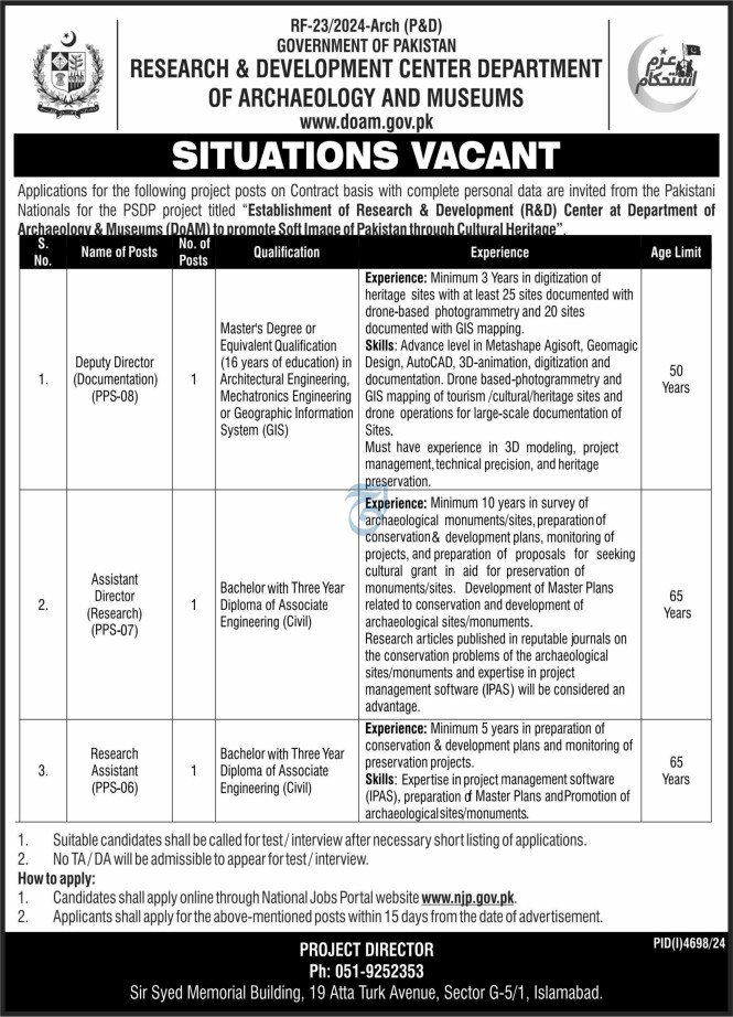 Research Development Center Department Islamabad Jobs 2025 – National Museum of Science and Technology Jobs 2025 — original advertisement