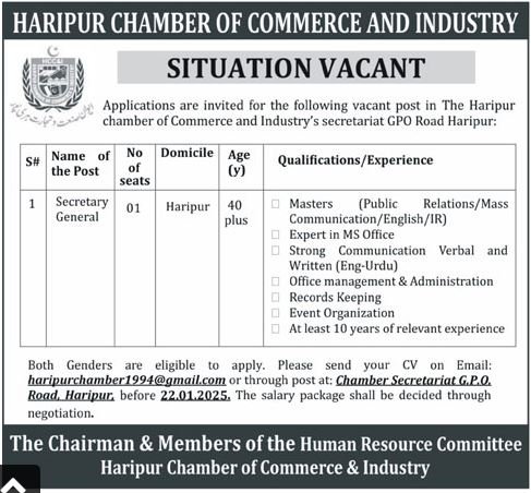 Haripur Chamber Of Commerce & Industries Jobs 2025 – Islamabad Chamber of Commerce & Industry Jobs 2025 — original advertisement