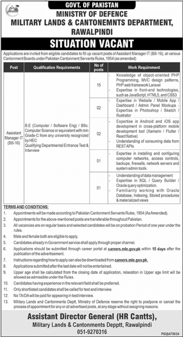 Ministry Of Defence Rawalpindi Job 2025 – Ministry of Defence Pakistan Jobs 2025 — original advertisement