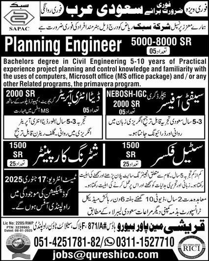 Safety Officer & Data Entry Operator Jobs 2025 – Qureshi Manpower Bureau Jobs 2025 — original advertisement