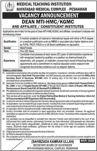 Hayatabad Medical Complex HMC Peshawar Job 2025 – Hayatabad Medical Complex Peshawar Jobs 2025 — original advertisement