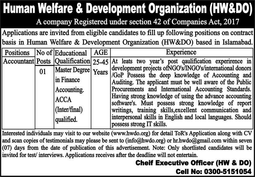Human Welfare & Development Organization HW&DO Jobs 2025 – Public Sector Organization Jobs 2025 — original advertisement