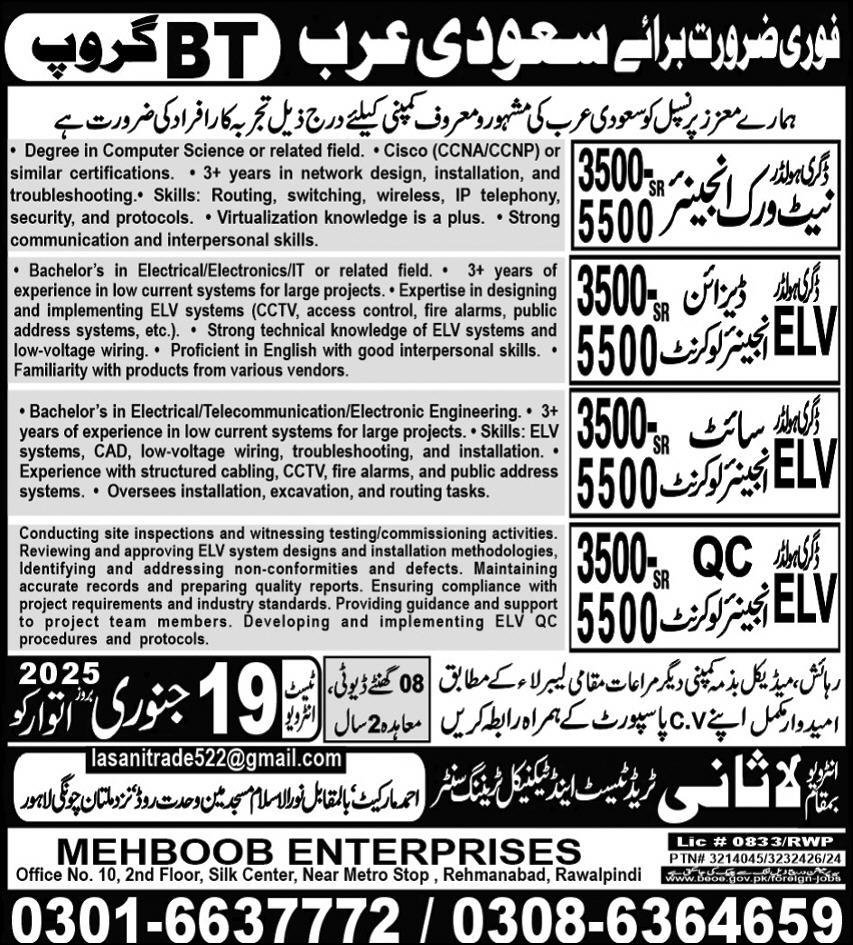 Network Engineer & ELV Design Engineer Low Current Jobs 2025 – Lasani Trade Test & Technical Training Center Jobs 2025 — original advertisement