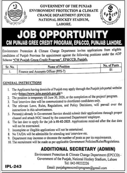 Enviroment Protection And Climate Change Department Job 2025 – Environment Protection Department Punjab Jobs 2025 — original advertisement