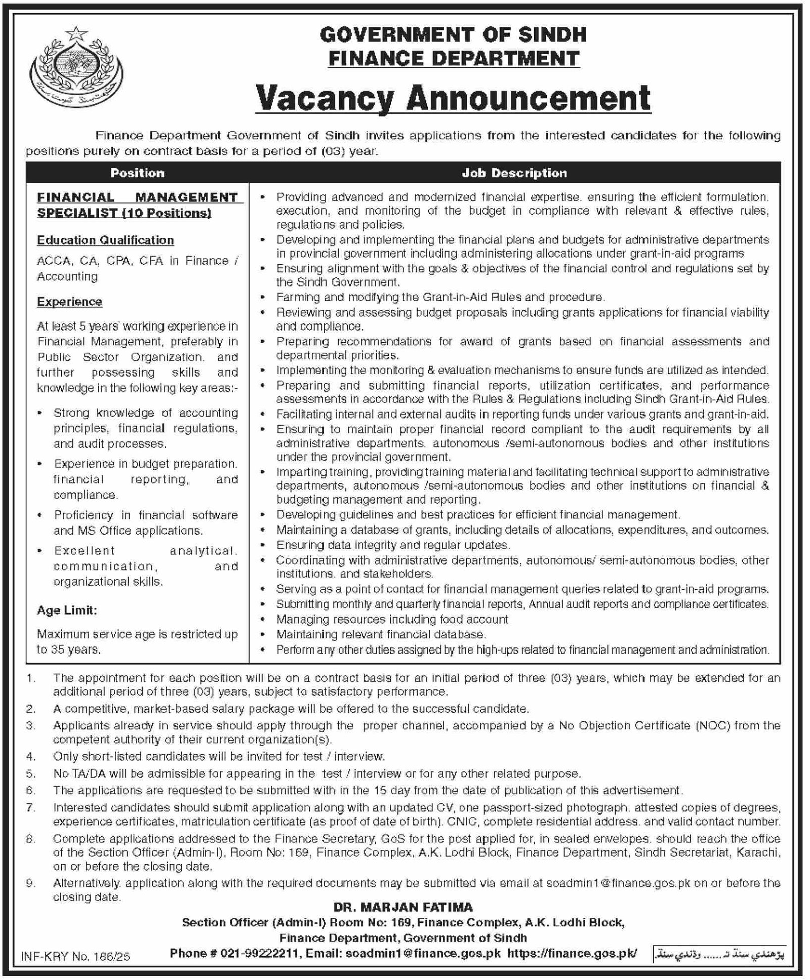 Finance Department Sindh Karachi Jobs 2025 – Finance Department Govt of Sindh Jobs 2025 — original advertisement