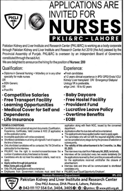 Pakistan Kidney & Liver Institute & Research Centre PKLI Job – Pakistan Kidney And Liver Institute (PKLI) And Research Centre Lahore Jobs 2025 — original advertisement