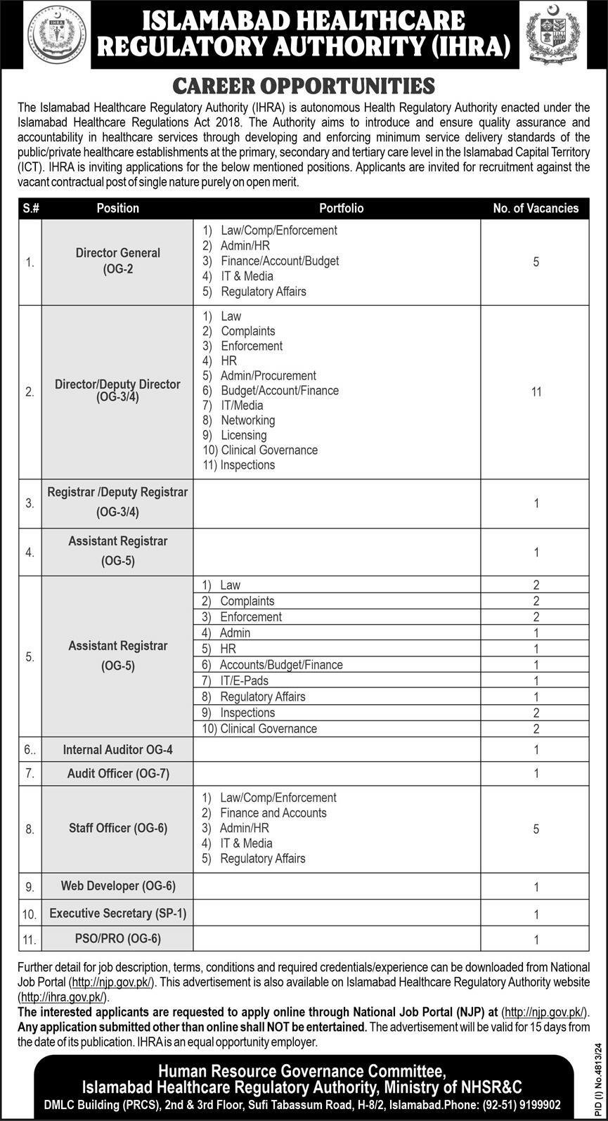 Islamabad Healthcare Regulatory Authority Jobs 2025 – Islamabad Healthcare Regulatory Authority Islamabad Jobs 2025 — original advertisement