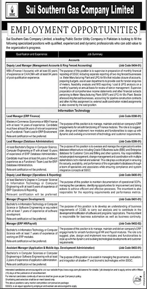 Sui Southern Gas Company Limited SSGC Jobs 2025 Jobs 2025 — original advertisement