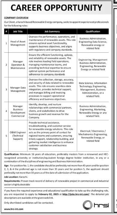 Human Resource Solution International HRSI Jobs 2025 – HRSG People and Business karachi Jobs 2025 — original advertisement