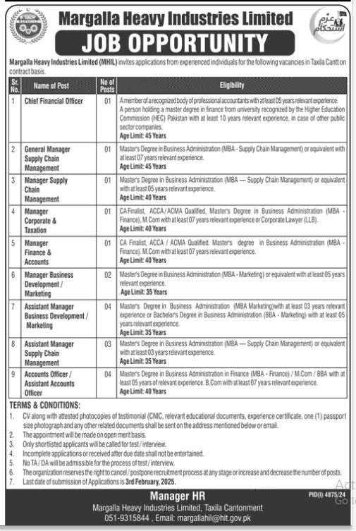 Margalla Heavy Industries Limited Jobs 2025 – Margalla Heavy Industries Limited Taxila Jobs 2025 — original advertisement