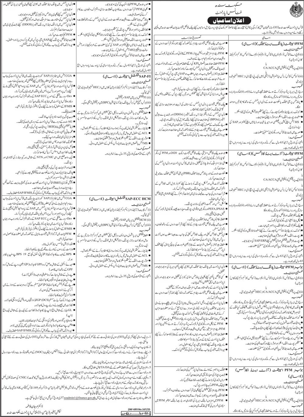 Finance Department Karachi Jobs 2025 – Finance Department Govt of Sindh Jobs 2025 — original advertisement