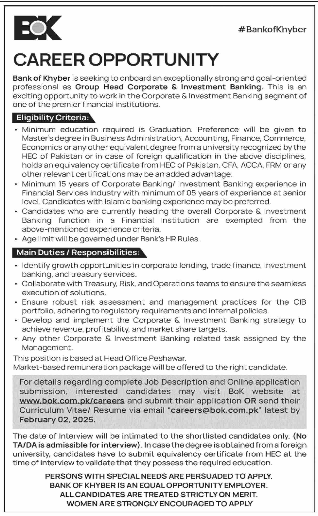 The Bank Of Khyber BOK Jobs 2025 Jobs 2025 — original advertisement