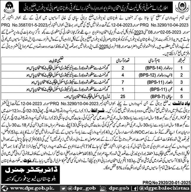 Balochistan Levies Force Harnai Jobs 2025 Jobs 2025 — original advertisement