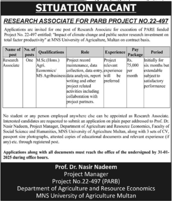 MNS University Of Agriculture Multan Jobs 2025 – MNS-University of Agriculture, Multan. Jobs 2025 — original advertisement