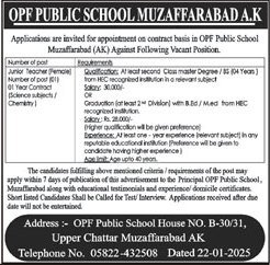 OPF Public School Upper Chattar Muzaffarabad Jobs 2025 Jobs 2025 — original advertisement