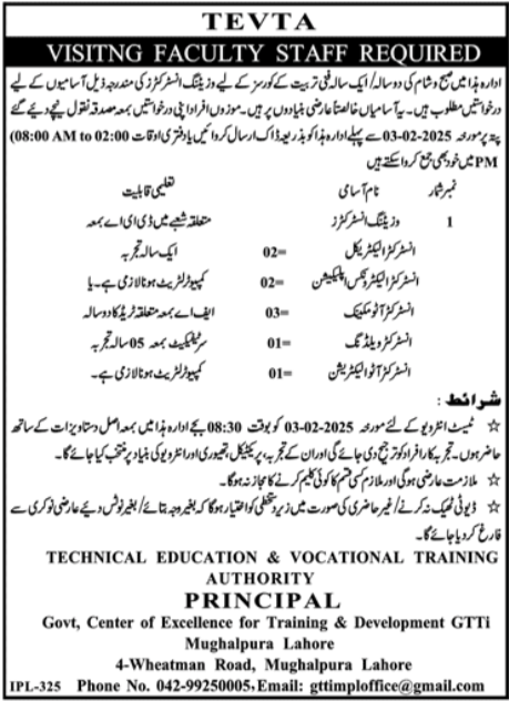 Technical Education & Vocational Training TEVTA Jobs 2025 – Technical Education & Vocational Training Authority TEVTA Punjab Jobs 2025 — original advertisement