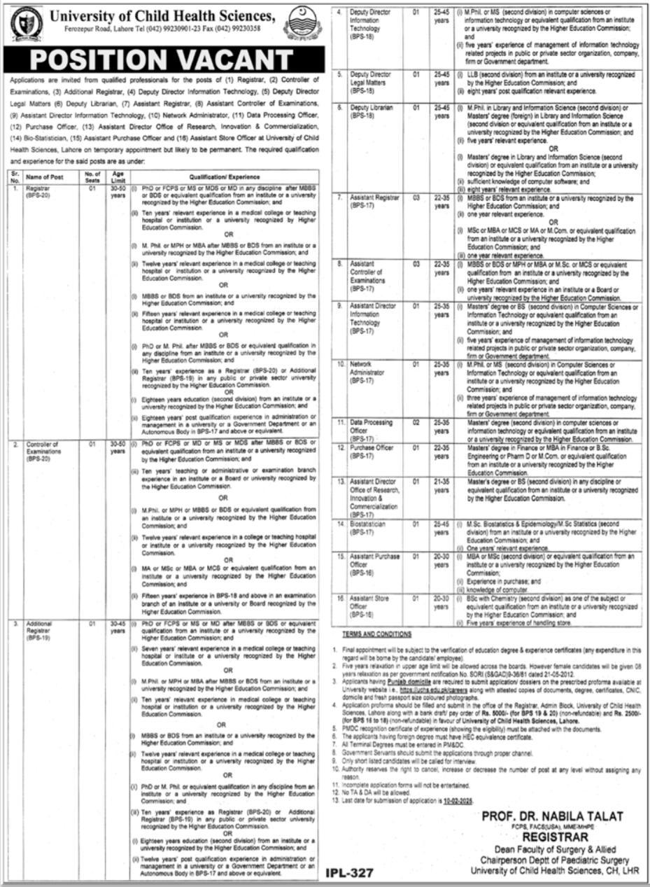 University Of Child Health Sciences UCHS Jobs 2025 – University of Child Health Sciences, Lahore Jobs 2025 — original advertisement