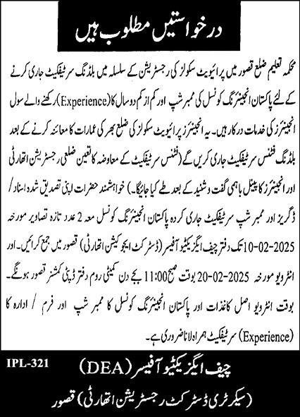 Education Department Kasur Jobs 2025 – School Education Department Punjab Jobs 2025 — original advertisement