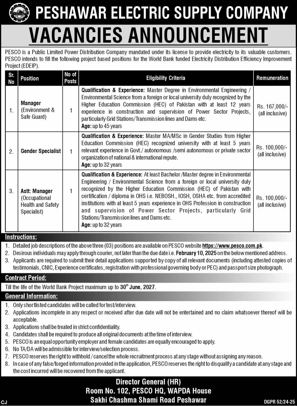 Peshawar Electric Supply Company PESCO Jobs 2025 – Peshawar Electric Supply Company - PESCO Jobs 2025 — original advertisement