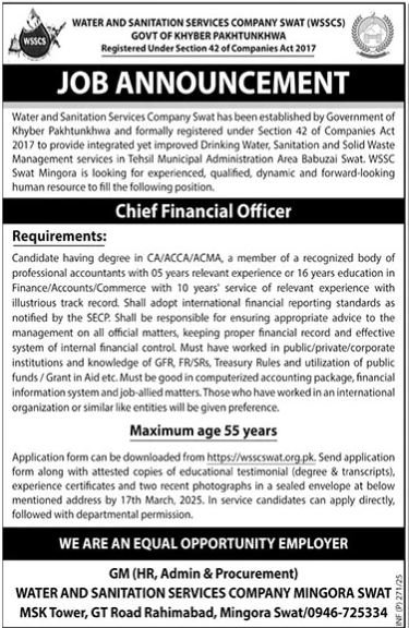 Water & Sanitation Services Compnay WSSC Mingora Jobs 2025 – Private Company Jobs 2025 — original advertisement