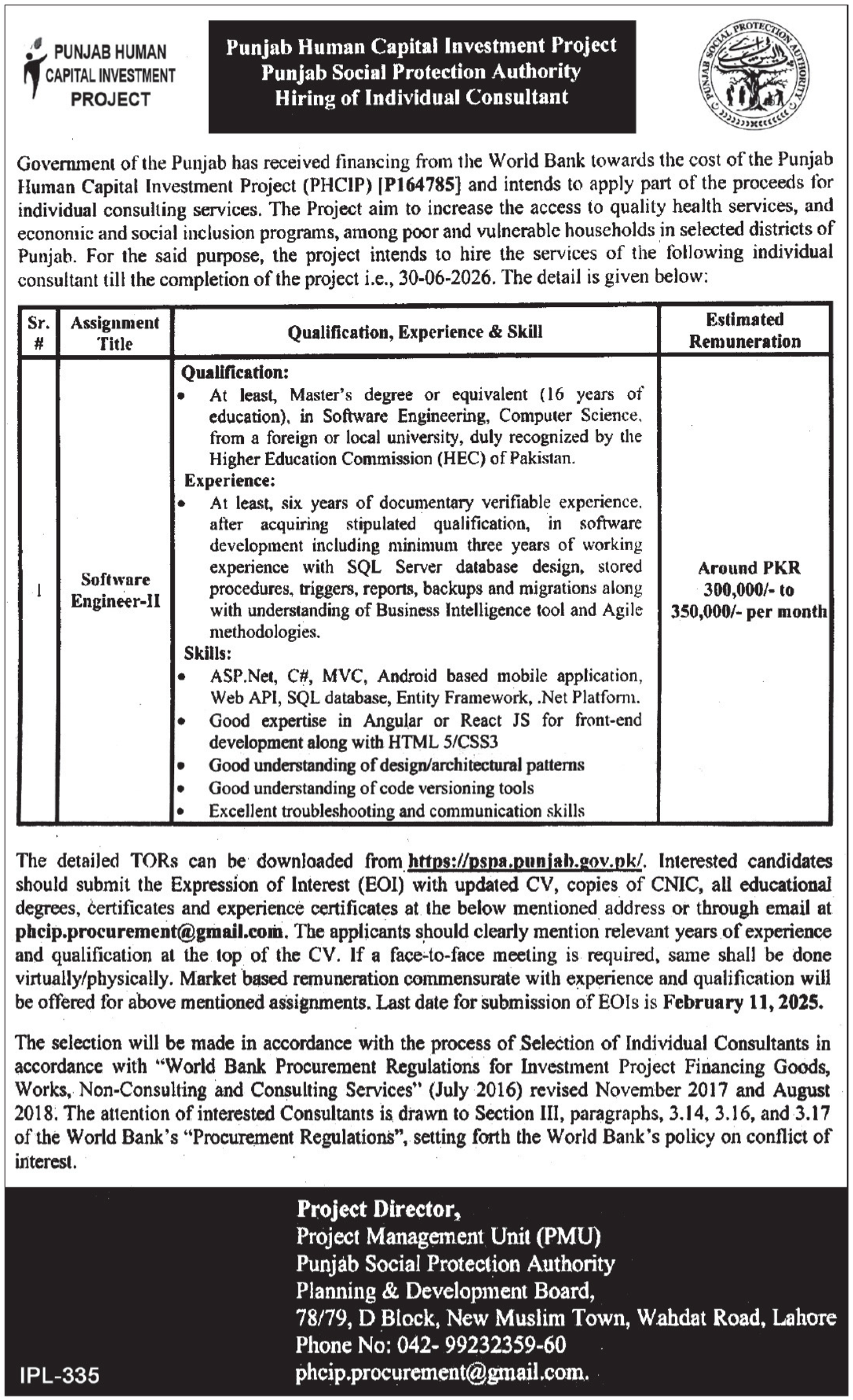 Punjab Human Capital Investment Project PHCIP Jobs 2025 – Punjab Human Organ Transplantation Authority Jobs 2025 — original advertisement
