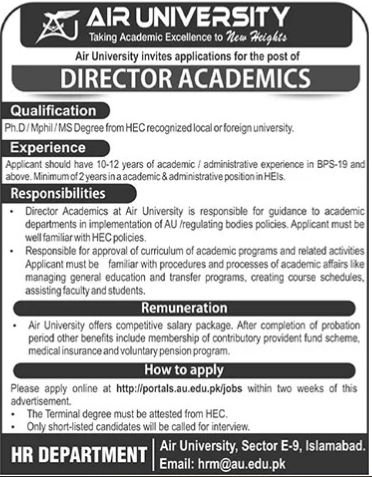 Air University AU Islamabad Jobs 2025 – Air University Multan Campus Jobs 2025 — original advertisement