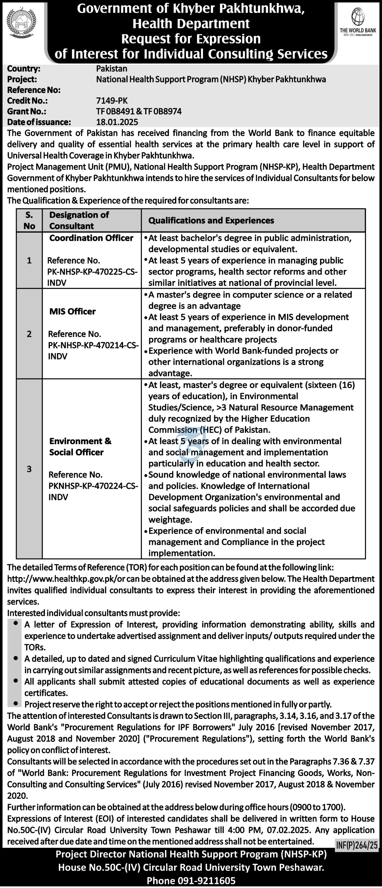 National Health Support Program NHSP KP Peshawar Jobs 2025 – Health Department KPK Jobs 2025 — original advertisement