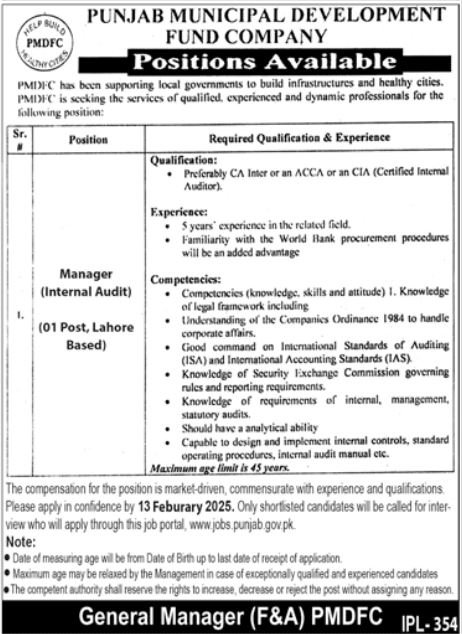 Punjab Municipal Development Fund Company PMDFC Jobs 2025 Jobs 2025 — original advertisement