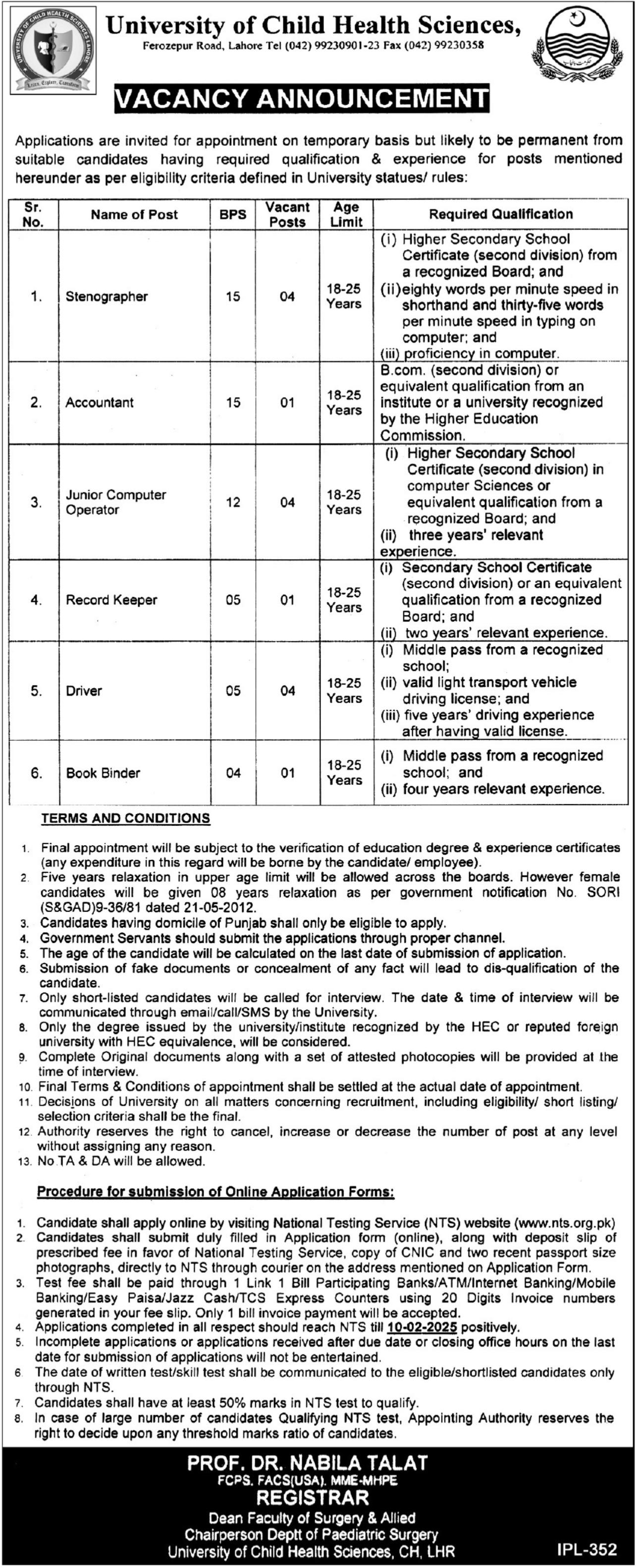 University Of Child Health Sciences UCHS Lahore Jobs 2025 – University of Child Health Sciences, Lahore Jobs 2025 — original advertisement