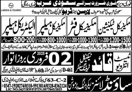 Electrical Helper & Mechanical Fitter Jobs 2025 – Sound Lines Recruiting Promotion Jobs 2025 — original advertisement