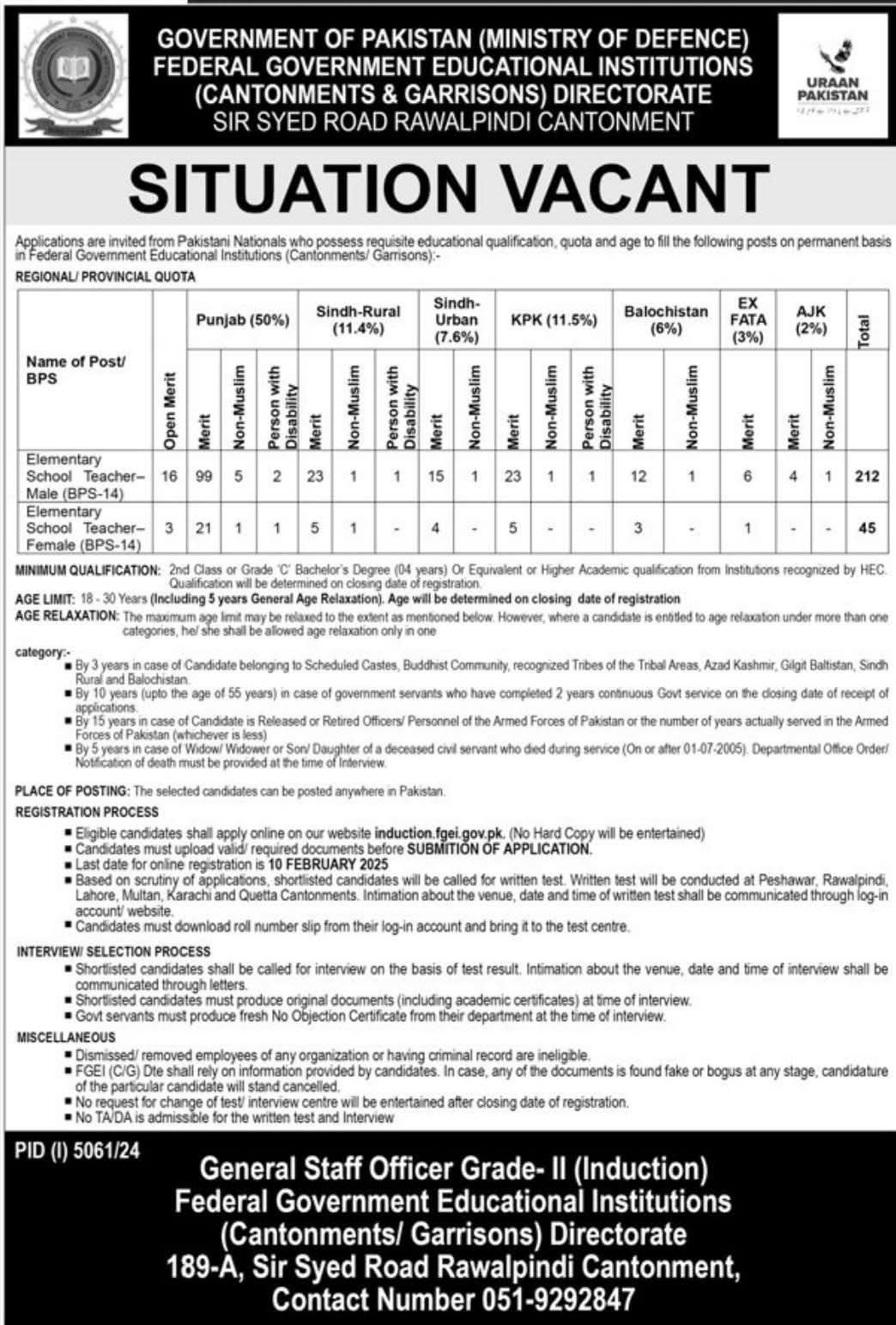 Federal Government Educational Institutions Rawalpindi Jobs – Federal Govt Educational Institutes Cantts and Garrisons Jobs 2025 — original advertisement